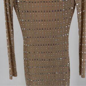 Fashion Nova Beige Long Sleeve Dress